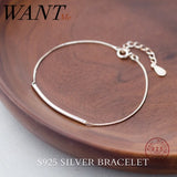 925 Silver Minimalist Curved Line Charm Bracelet Bangle for Women