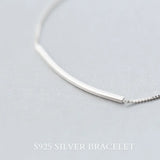 925 Silver Minimalist Curved Line Charm Bracelet Bangle for Women