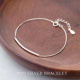 925 Silver Minimalist Curved Line Charm Bracelet Bangle for Women