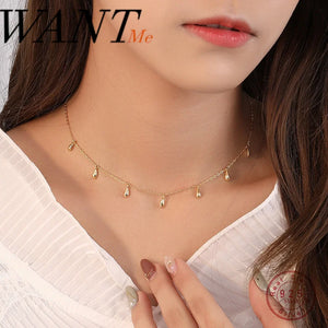 925 Silver Water Drop Chain Choker Necklace Minimalist Celi Jewelry