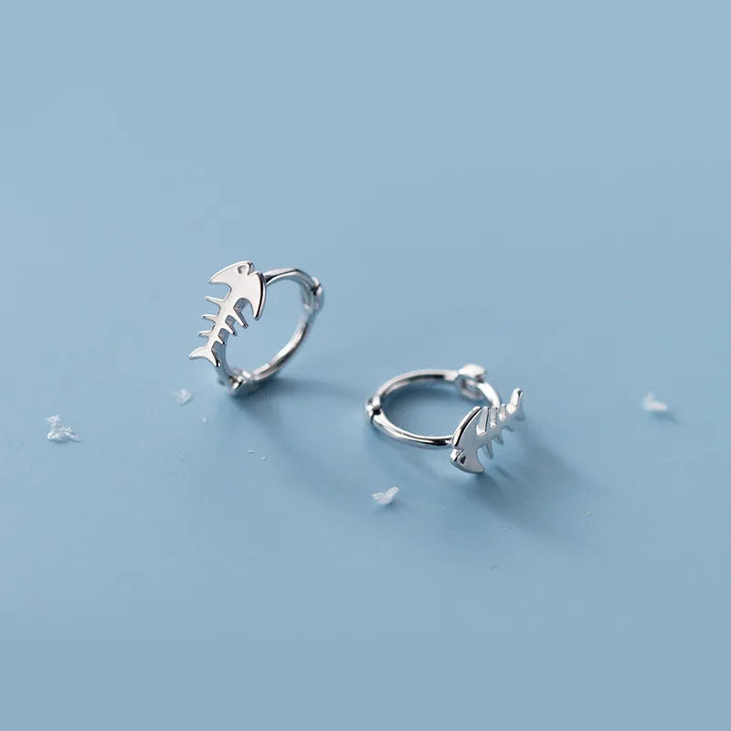 925 Silver Ocean Fish Bone Hoop Earrings for Women