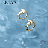 925 Silver Ocean Fish Bone Hoop Earrings for Women