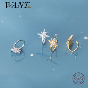 925 Silver Zircon Ray Star Ear Clip Earring - Women Piercing Ear Cuff