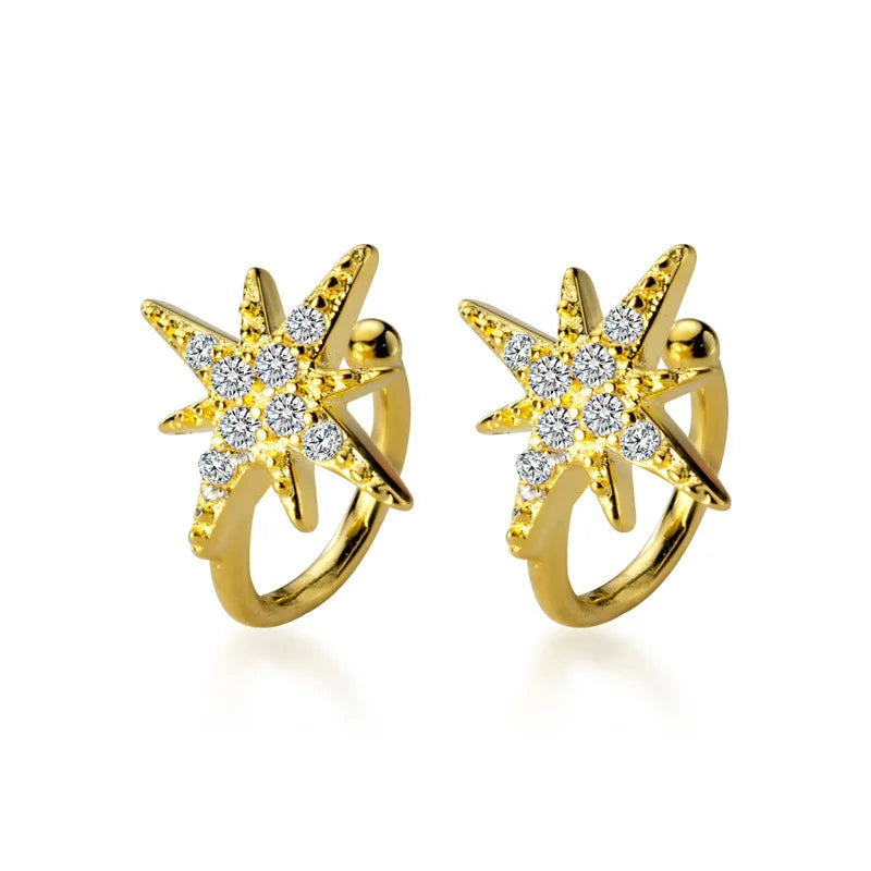 925 Silver Zircon Ray Star Ear Clip Earring - Women Piercing Ear Cuff