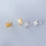 925 Silver Zircon Ray Star Ear Clip Earring - Women Piercing Ear Cuff