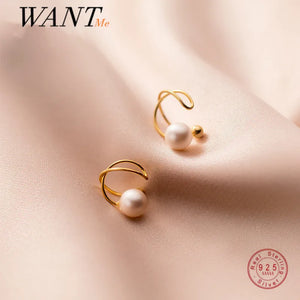 925 Silver Pearl No Piercing Ear Clip On Earrings for Women