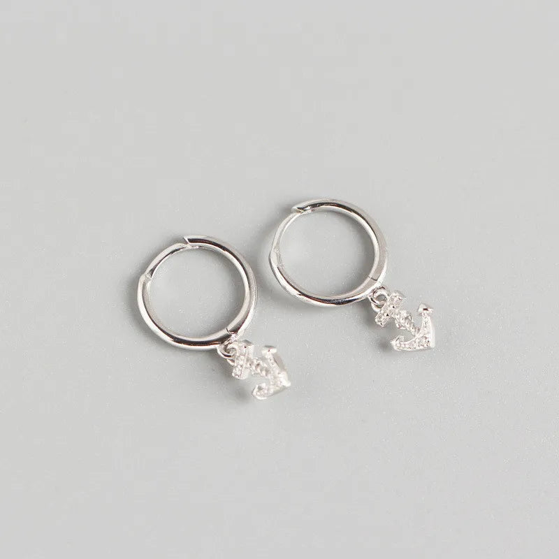 925 Silver Anchor Tassel Stud Earrings for Women Boho Hoop Jewelry Gift