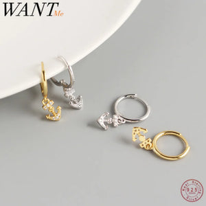 925 Silver Anchor Tassel Stud Earrings for Women Boho Hoop Jewelry Gift
