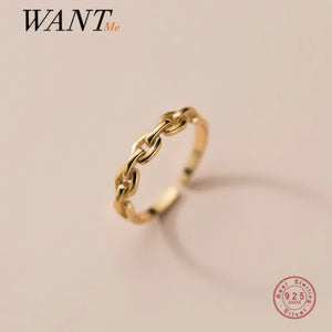 925 Silver Punk Hollow Cuban Link Chain Open Finger Ring Women Party Jewelry