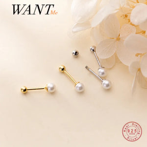 925 Silver Round Pearl Bead Stud Earrings for Women Teen Birthday Gift