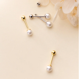 925 Silver Round Pearl Bead Stud Earrings for Women Teen Birthday Gift