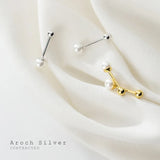 925 Silver Round Pearl Bead Stud Earrings for Women Teen Birthday Gift