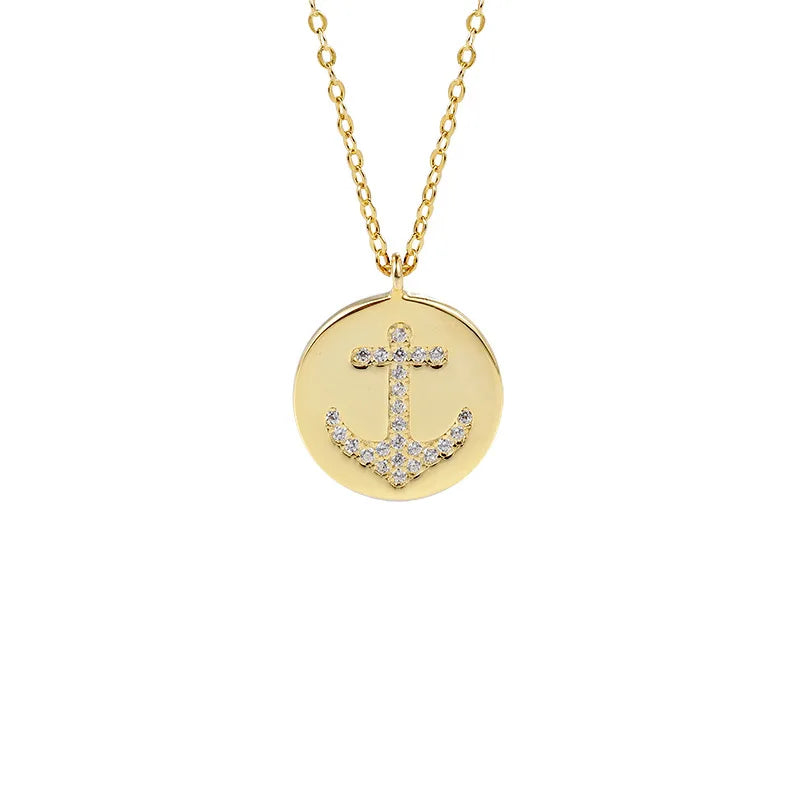 925 Silver Zircon Anchor Chain Pendant Necklace for Women French Party Jewelry