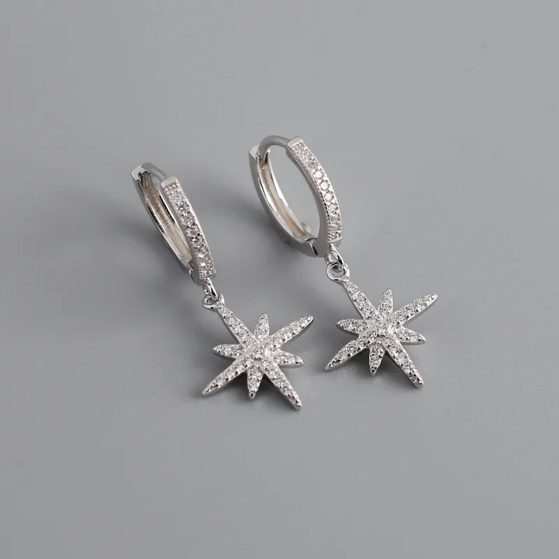 925 Silver Anise Star CZ Gothic Stud Earrings for Women Party Wedding