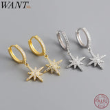 925 Silver Anise Star CZ Gothic Stud Earrings for Women Party Wedding