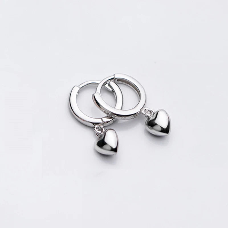 High Love Heart Pendant Stud Earrings 925 Sterling Silver Teen Jewelry
