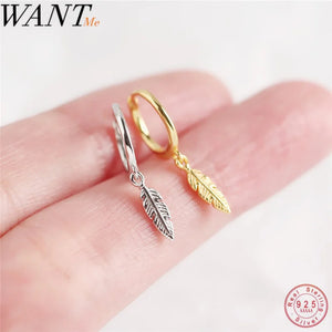 925 Sterling Silver Small Stud Earrings for Women, Minimalist Feather Design