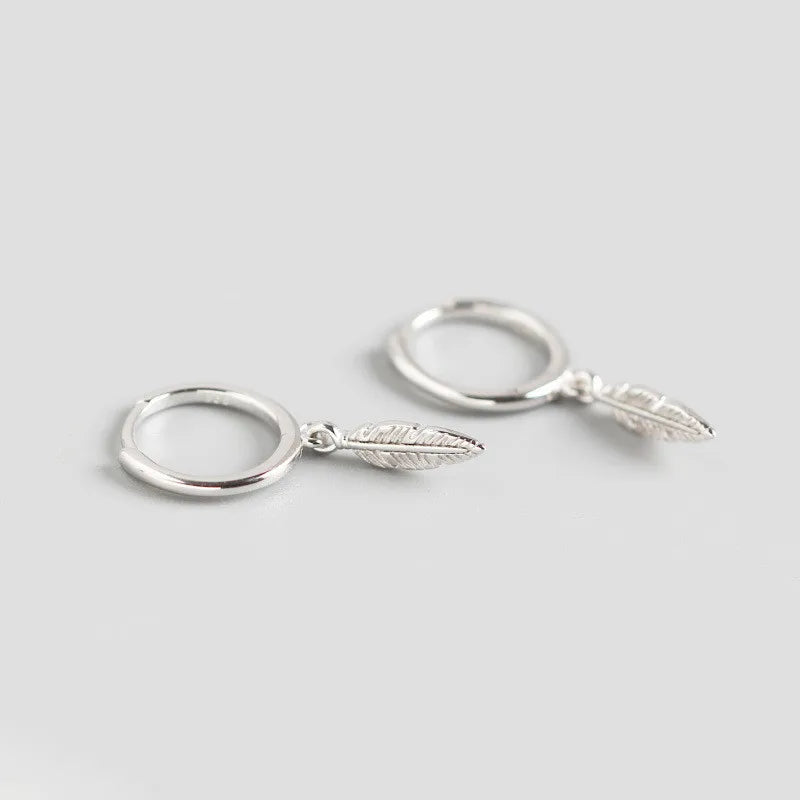 925 Sterling Silver Small Stud Earrings for Women, Minimalist Feather Design