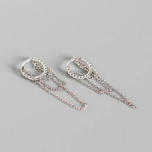 925 Sterling Silver Tassel Chain Studs Earrings for Women