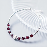 Natural Garnet Bead Charm Bracelet 925 Sterling Silver Jewelry
