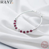 Natural Garnet Bead Charm Bracelet 925 Sterling Silver Jewelry