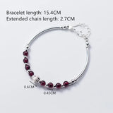 Natural Garnet Bead Charm Bracelet 925 Sterling Silver Jewelry