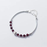 Natural Garnet Bead Charm Bracelet 925 Sterling Silver Jewelry