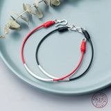 Hot Red Chain Silver Tube Couple Charm Bracelet 925 Sterling Silver
