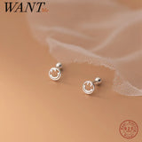 Minimalist 925 Sterling Silver Stud Earrings Lucky Hollow Smile