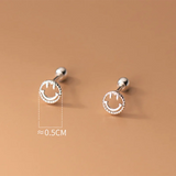 Minimalist 925 Sterling Silver Stud Earrings Lucky Hollow Smile