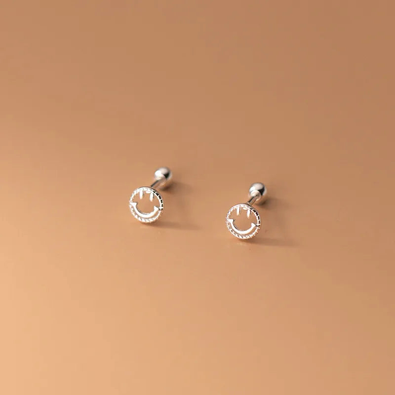 Minimalist 925 Sterling Silver Stud Earrings Lucky Hollow Smile