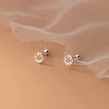 Minimalist 925 Sterling Silver Stud Earrings Lucky Hollow Smile