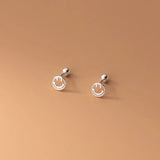 Minimalist 925 Sterling Silver Stud Earrings Lucky Hollow Smile