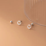 Minimalist 925 Sterling Silver Stud Earrings Lucky Hollow Smile