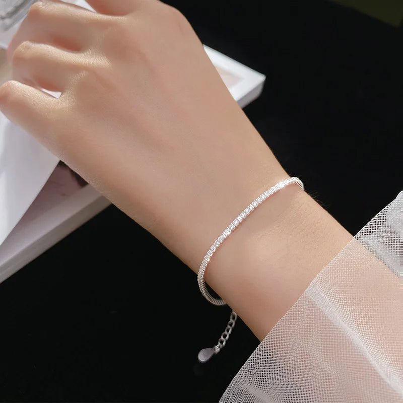Zircon Charm Bracelet 925 Sterling Silver Wedding Jewelry Gift