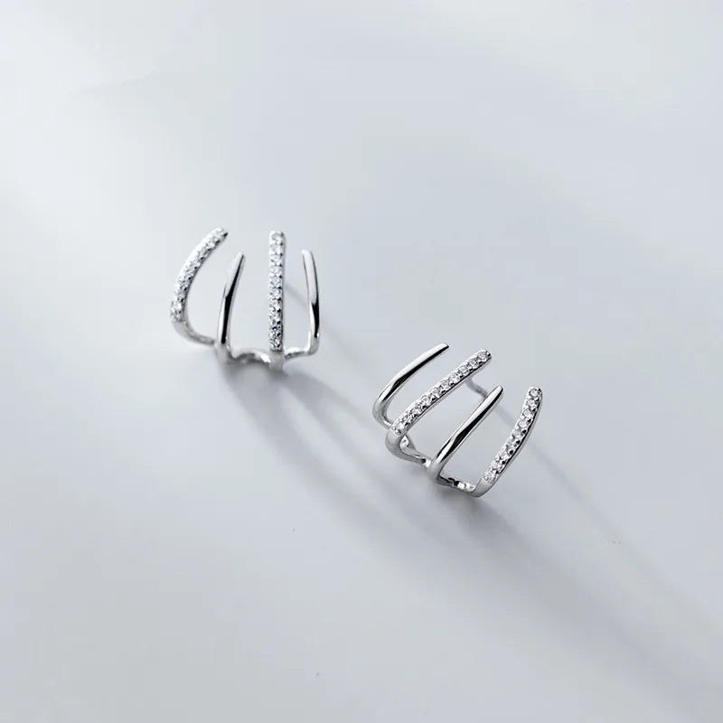 Chic Zircon Claw Stud Earrings 925 Silver Party Jewelry