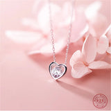 Sterling Silver Heart Pendant Necklace with Crystal Zirconia