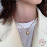 925 Silver Pearl Heart Pendant Necklace Cuban Chain Punk Gothic Jewelry