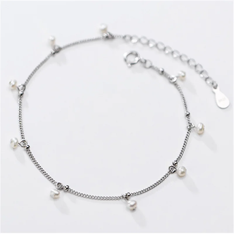 925 Sterling Silver Baroque Pearl Punk Link Chain Charm Bracelet for Women