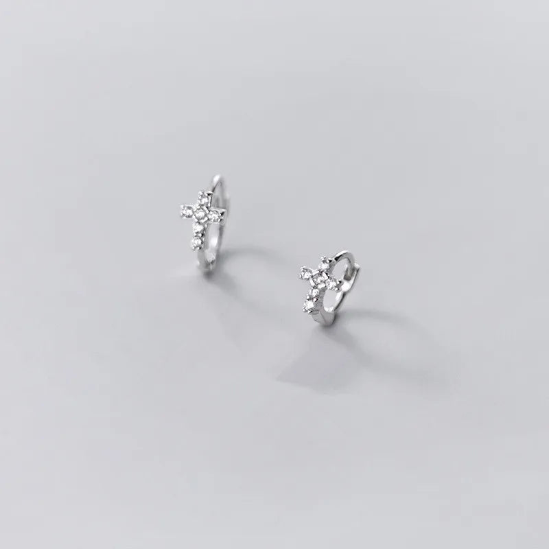 925 Sterling Silver Small Cross Ear Buckle Women Party Earrings
