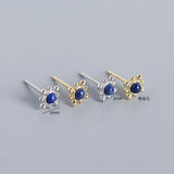 Lapis Lazuli Mini Stud Earrings 925 Silver Women Teen Jewelry