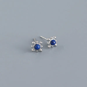 Lapis Lazuli Mini Stud Earrings 925 Silver Women Teen Jewelry