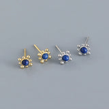 Lapis Lazuli Mini Stud Earrings 925 Silver Women Teen Jewelry