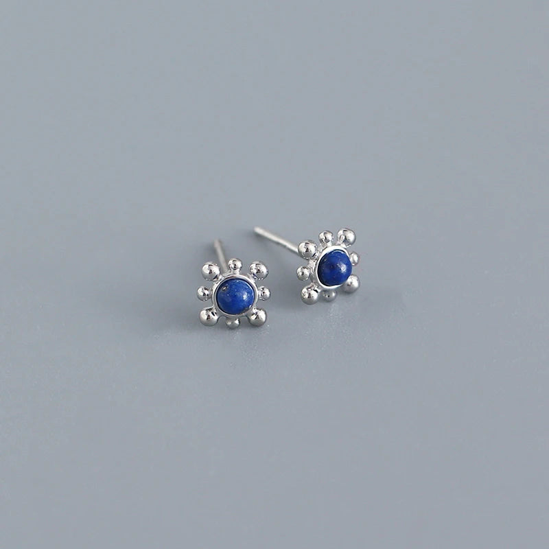 Lapis Lazuli Mini Stud Earrings 925 Silver Women Teen Jewelry