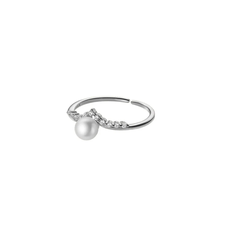 Minimalist Pearl Adjustable Ring 925 Sterling Silver Wedding Anniversary Jewelry