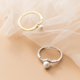Minimalist Pearl Adjustable Ring 925 Sterling Silver Wedding Anniversary Jewelry