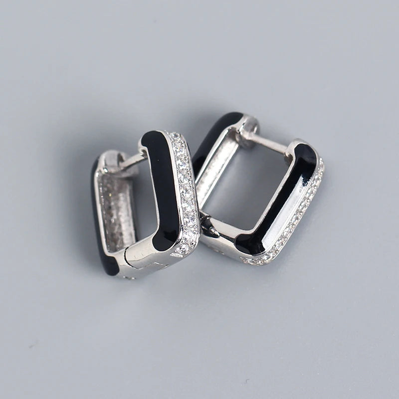 925 Sterling Silver Gothic Epoxy Stud Earrings for Women Men