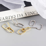 925 Silver Double Oval Ear Buckle Hip Hop Earrings