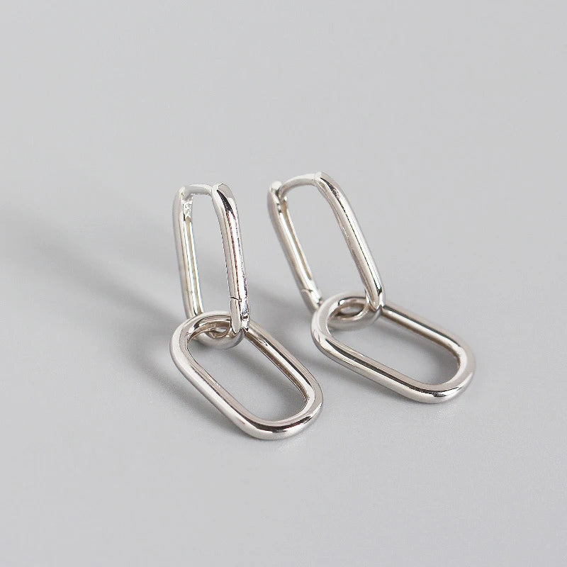 925 Silver Double Oval Ear Buckle Hip Hop Earrings