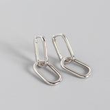 925 Silver Double Oval Ear Buckle Hip Hop Earrings
